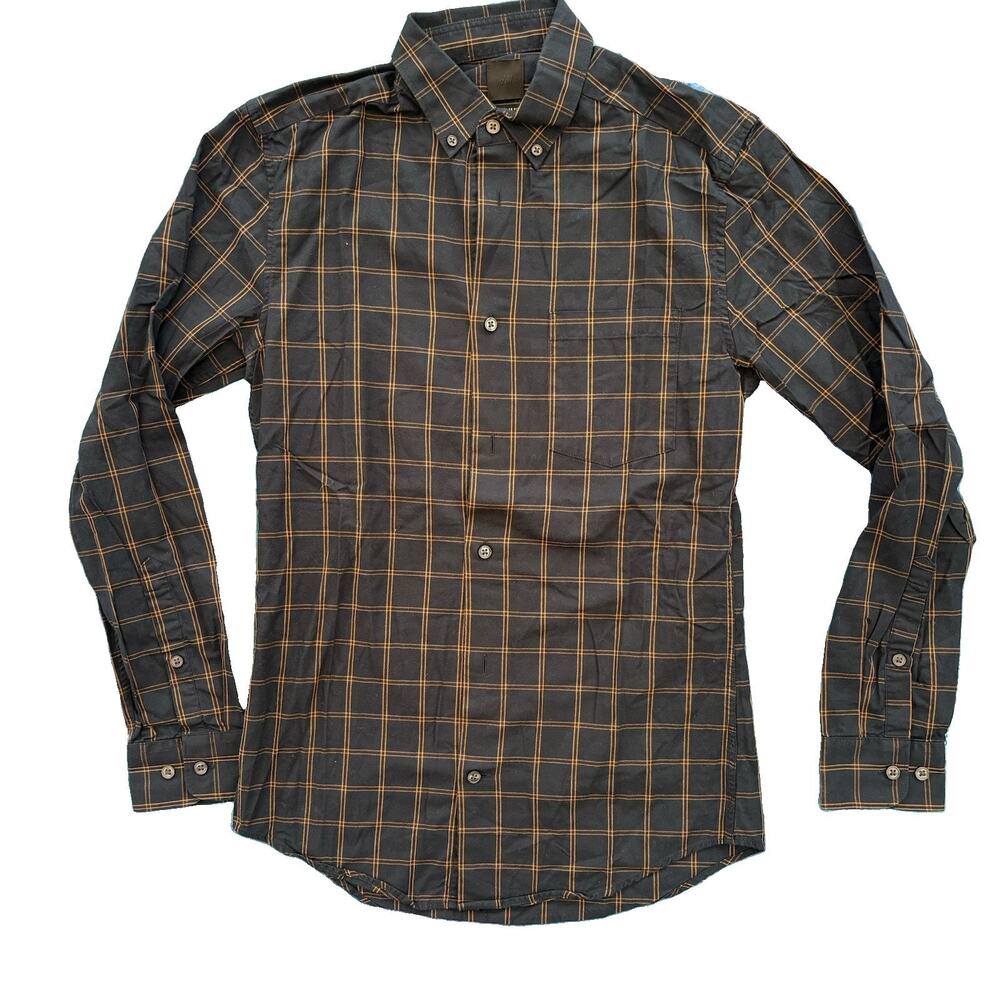 H&M Plaid Black Gold Men’s Shirt Size XS Dress Shirt Button Down